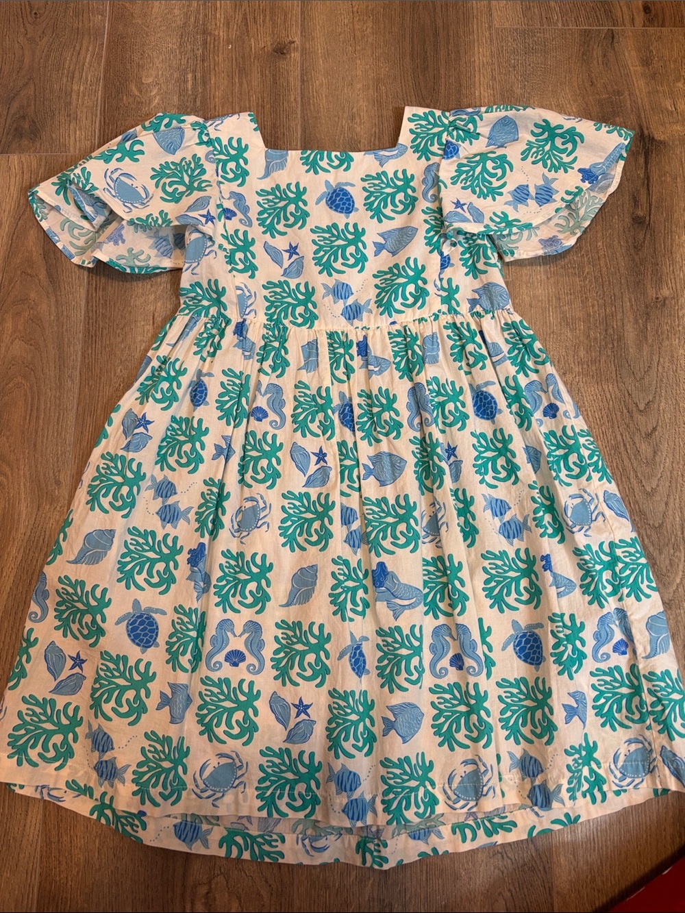 Mini Boden White Dress with Teal & Blue Sea Life Print